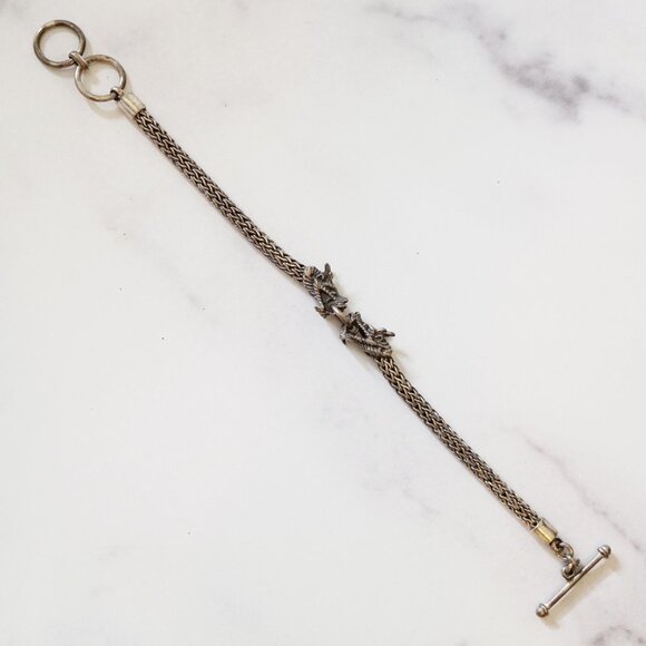 Sterling Silver Dragon Head Toggle Bracelet – Vintage 925 Braided Mesh Chain - Picture 4 of 6